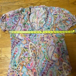 ROBERT GRAHAM Mila Silk Blend Blouse Floral Paisley V-Neck Women’s Size Large
